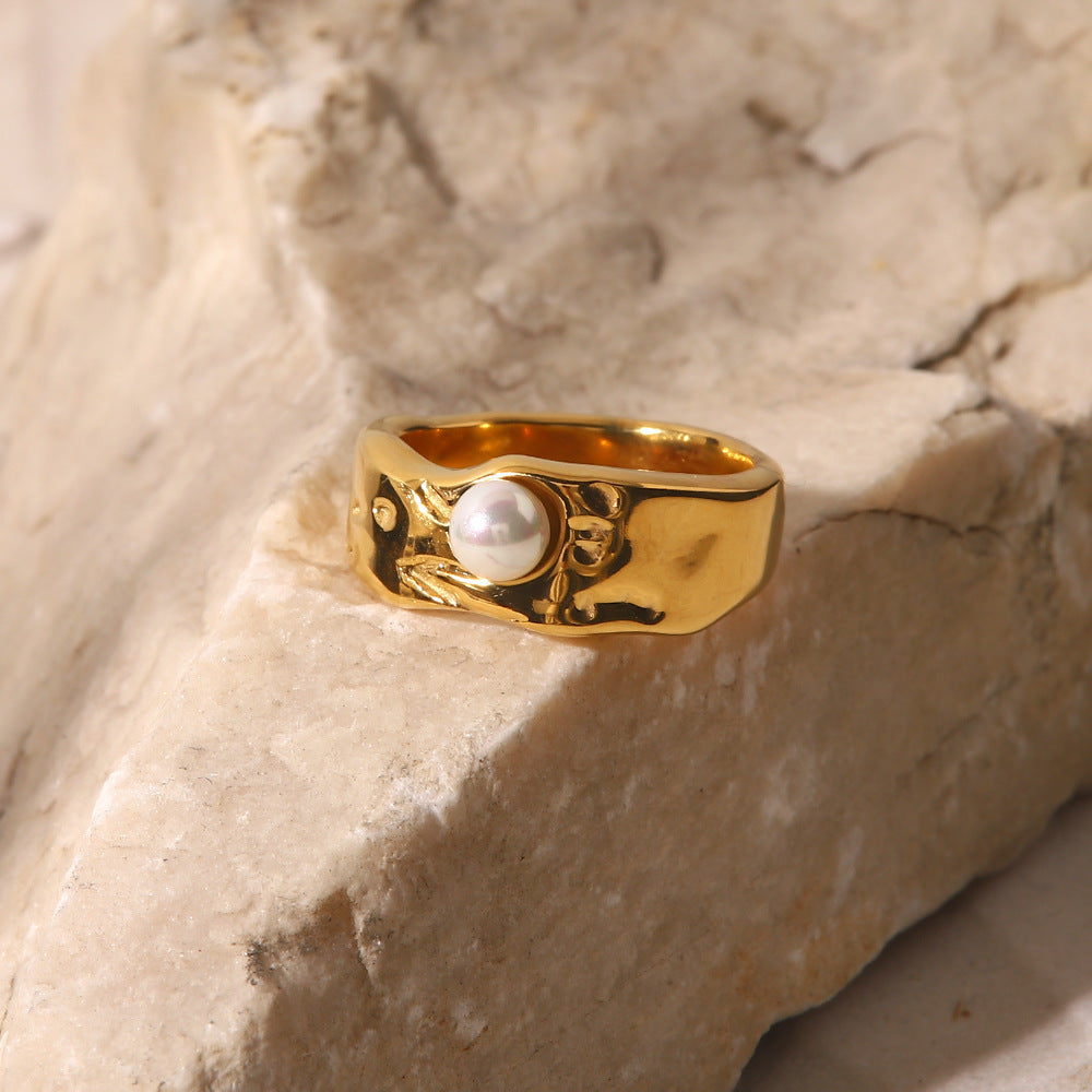 Golden Lava Pearl Ring